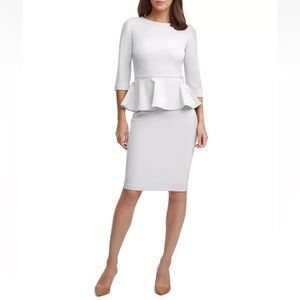 Calvin Klein Peplum 3/4-Sleeves Sheath Dress Women's White Back Zip Closure 4